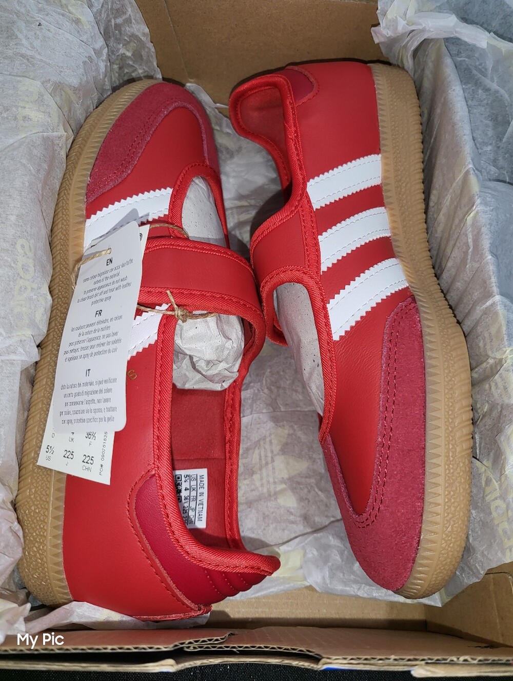 Adidas Women's Red Mary Jane-Style Flats with White Stripes